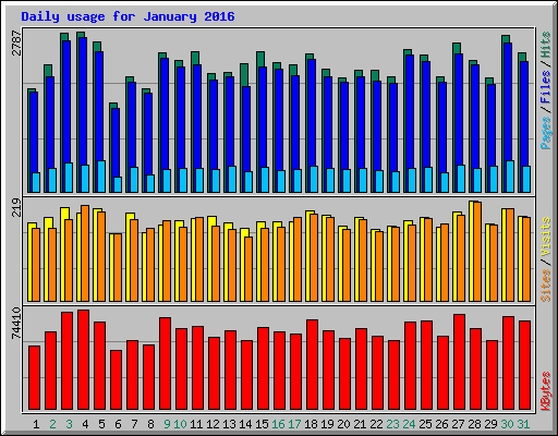 Daily usage for January 2016
